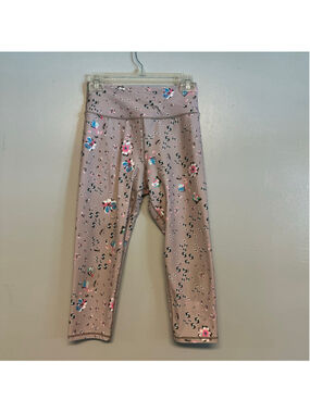 Becco Taupe Floral Cropped Leggings womens Size Medium 7/8 Length Atheltic Yoga